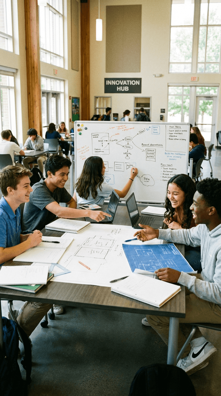 Middle and high school students collaborating on Python coding projects at Code4Change